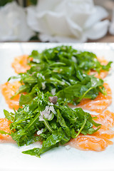 Image showing fresh salmon carpaccio