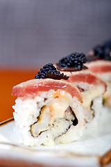 Image showing fresh sushi choice combination assortment selection 