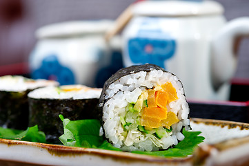 Image showing fresh sushi choice combination assortment selection 