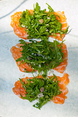 Image showing fresh salmon carpaccio