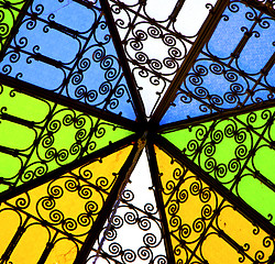 Image showing colorated glass and sun in morocco africa window and light