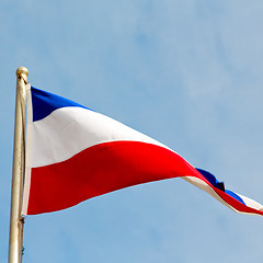 Image showing french waving flag in the blue sky  france  colour and wave