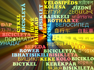 Image showing Bicycle multilanguage wordcloud background concept glowing