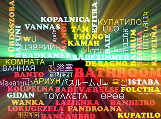 Image showing Bathroom multilanguage wordcloud background concept glowing