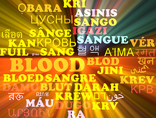 Image showing Blood multilanguage wordcloud background concept glowing