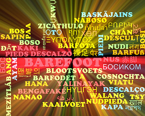 Image showing Barefoot multilanguage wordcloud background concept glowing