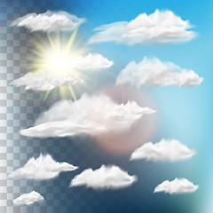 Image showing Set of transparent clouds with sun. EPS 10