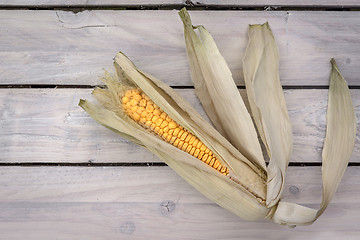 Image showing Corn on wooden planks