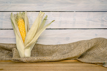 Image showing Corn cob on a wooden table