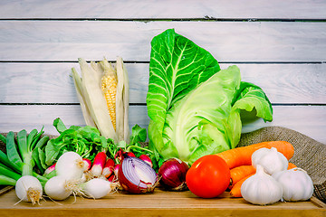 Image showing Vegetables on a wooden table