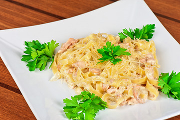 Image showing Pasta with shrimps