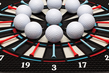 Image showing Detail dartboard with golf balls