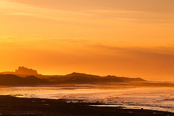 Image showing View of the  Bamburgh castle in a spectacular sunset 