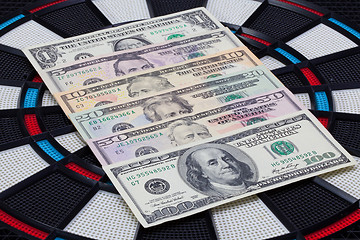 Image showing Detail dartboard with US dollars