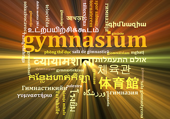 Image showing Gymnasium multilanguage wordcloud background concept glowing
