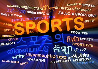Image showing Sports multilanguage wordcloud background concept glowing
