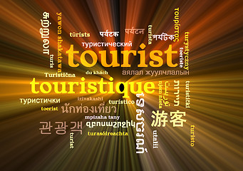 Image showing Tourist multilanguage wordcloud background concept glowing