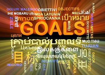 Image showing Goals multilanguage wordcloud background concept glowing