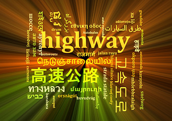 Image showing Highway multilanguage wordcloud background concept glowing