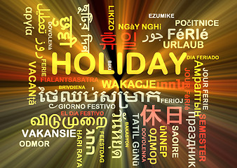 Image showing Holiday multilanguage wordcloud background concept glowing