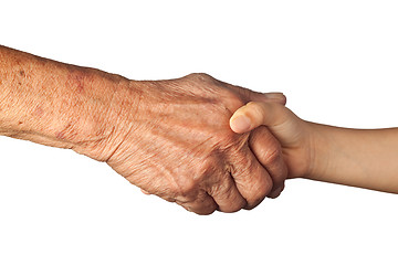 Image showing Handshake between a senior and a child
