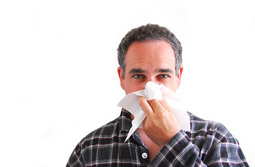 Image showing Man with cold blowing nose