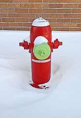 Image showing Red fire hydrant covered by snow