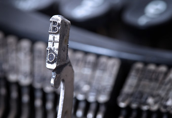 Image showing B hammer - old manual typewriter - cold blue filter