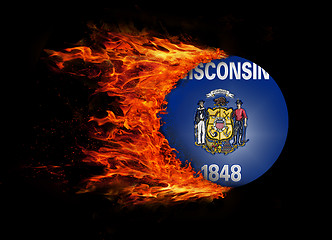 Image showing US state flag with a trail of fire - Wisconsin