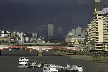 Image showing London - thames, blackfriars bridge, canary wharf