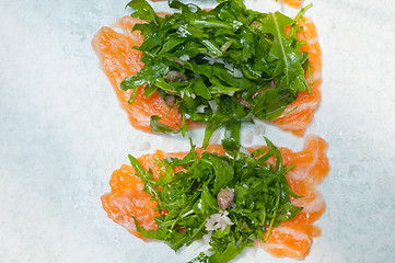 Image showing fresh salmon carpaccio