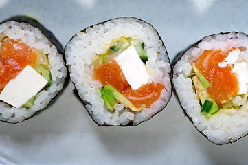 Image showing fresh sushi choice combination assortment selection 