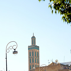 Image showing old brick tower in morocco africa village and the sky