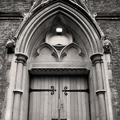 Image showing wooden parliament in london old church door and marble antique  