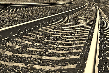 Image showing Railroad track into sepia