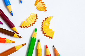 Image showing set of vintage colored pencils with chips