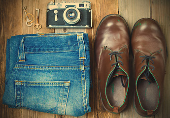 Image showing Vintage still life with aged boots