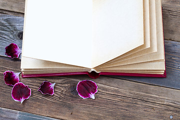 Image showing open book with geranium petals