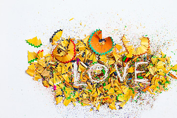 Image showing word Love over a shavings