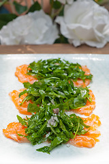 Image showing fresh salmon carpaccio