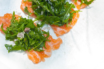 Image showing fresh salmon carpaccio