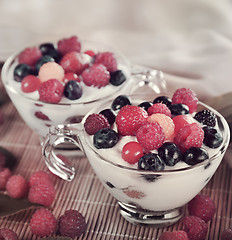 Image showing Two Cups Of Yogurt With Berries