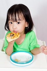 Image showing Little Asain Chinese Eating Pizza