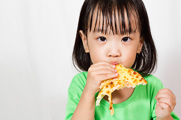 Image showing Little Asain Chinese Eating Pizza