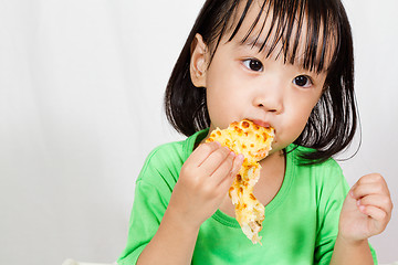 Image showing Little Asain Chinese Eating Pizza