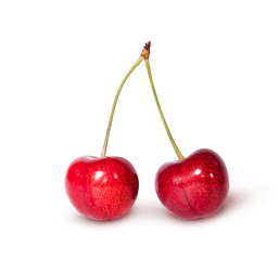 Image showing Two red juicy sweet cherries