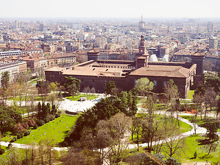 Image showing Retro look Milan aerial view