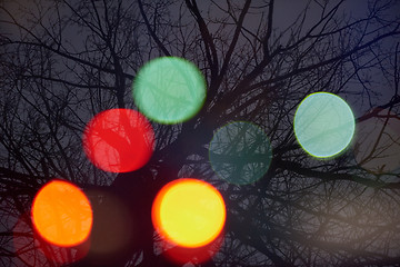 Image showing abstract tree with lights and double exposure