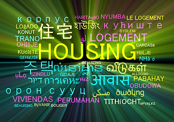 Image showing housing multilanguage wordcloud background concept glowing