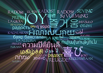 Image showing joy multilanguage wordcloud background concept glowing